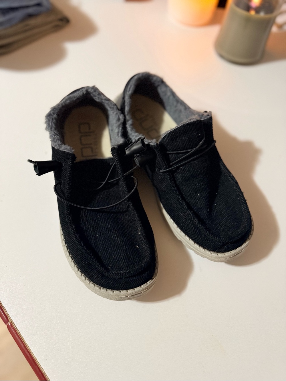 Hey Dude Black Slip-On Moccasins with Grey Lining